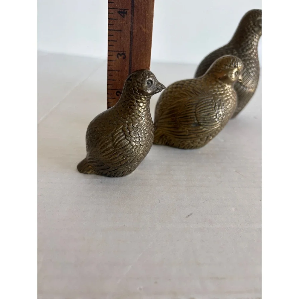 Vintage Brass Quail Figurines Set of 3 Graduated Bird Statues Mid Century Decor